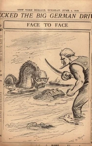 William Allen Rogers NY Herald 1918 giornale faccia a faccia cartone animato originale - Foto 1 di 1