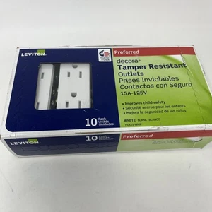 Salida dúplex Leviton Decora 15 amperios resistente a manipulaciones blanca paquete de 10 T5325-WMP - Imagen 1 de 6