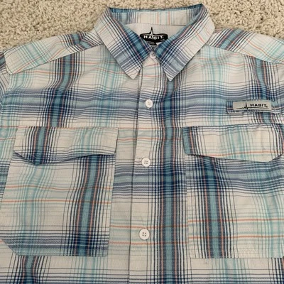 Habit Fishing Shirt Mens Large Vented Lightweight Blue Plaid 40+ Sun Protection - Image 1 of 4