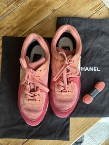 Chanel low top coral suede CC trainers size UK5.5/US7.5 - Picture 1 of 8