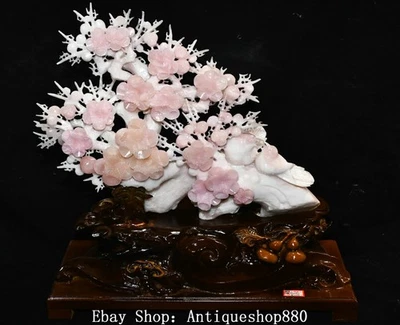 Estatua de pájaro flor de ciruelo tallado jade Xiuyu rosa chino de 17,7"" Foto 1 de 4