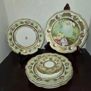 8 antike MZ Austria Moritz Zdekauer Porzellan Teller mit rosa Rosen - Bild 1 von 19