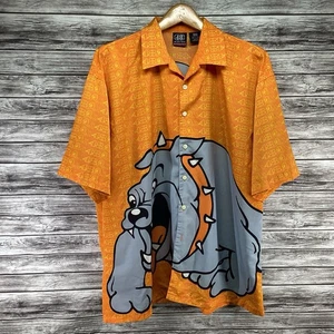 Vintage 48 Jeans Hemd Herren 2XL Orange Knopfleiste Bulldogge Grafik Leicht Y2K - Bild 1 von 7