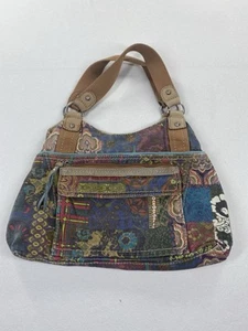 Vintage Fossil Floral Print L Canvas Tapestry Shoulder Bag Satchel Multicolored  - Picture 1 of 10