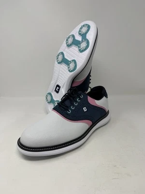 Туфли для гольфа седло с шипами FootJoy Traditions белые темно-розовые 57959 мужские размеры - Изображение 1 из 4