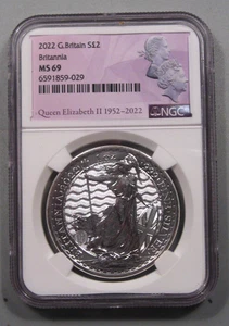 2022 Silver Britannia. G. Britain £2 1oz .999 NGC MS69. QE2 - Picture 1 of 7
