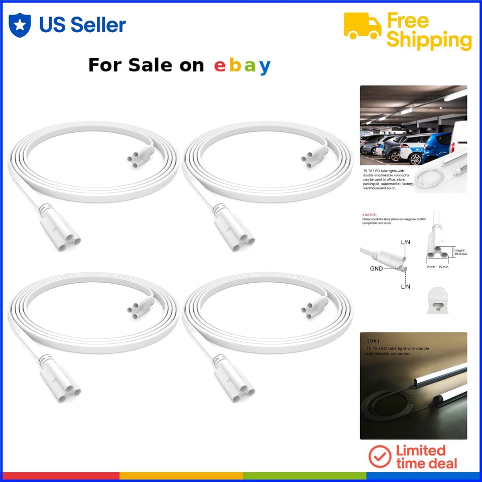 4FT T5 T8 LED Lamp Connecting Cords Double-Ended Connector Cable for Integrated