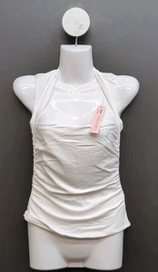 Qinsen Square Neck Side Ruched Slim Fit Sleeveless Tank Top Small White - Picture 1 of 8