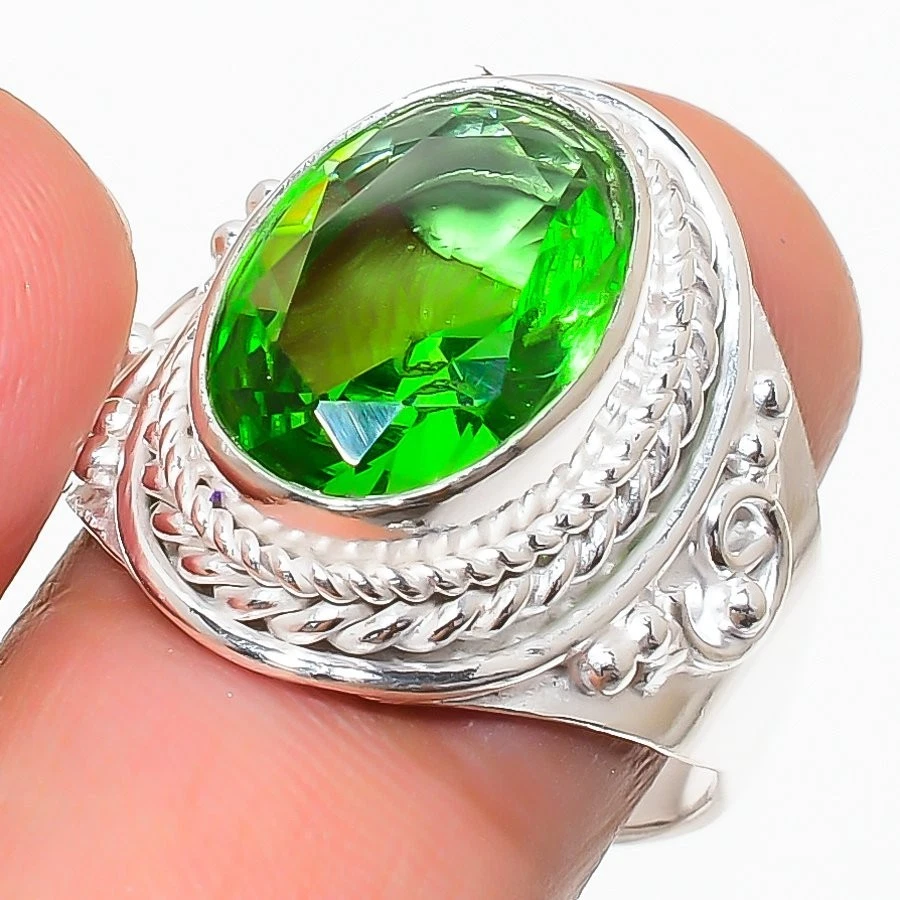 Anillo de plata esterlina 925 con piedras preciosas de tsavorita verde joyería de todos los tamaños para regalo Foto 1 de 1