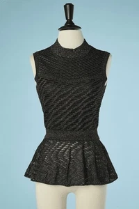 NWOT M by Missoni Sleeveless Peplum Knit Top Black Gold Metallic Size US 10 Slim - Picture 1 of 16