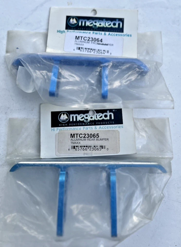 Parachoques delanteros y traseros Megatech azul aluminio para Traxxas T-Maxx Foto 1 de 2