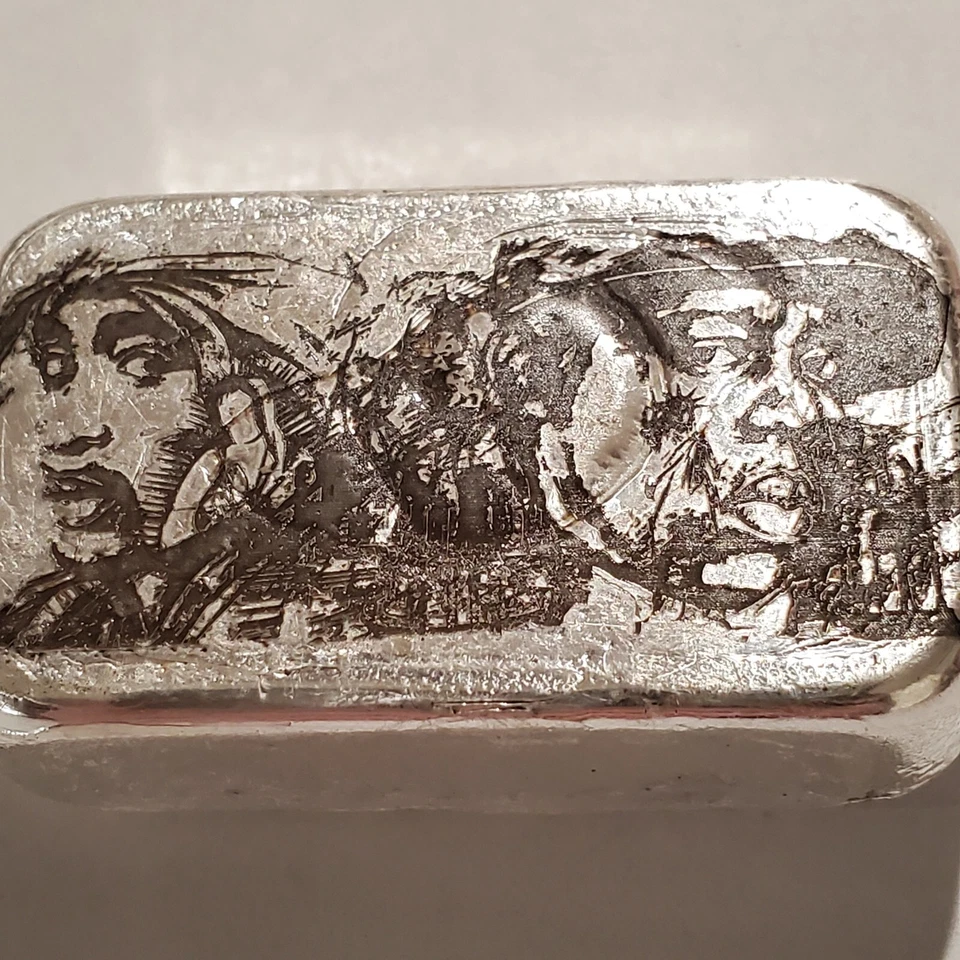 Tupac and Biggie Smalls 5 Troy Ounce .999 Silver hand poured Laser art bar 2Pac - Image 1 of 4