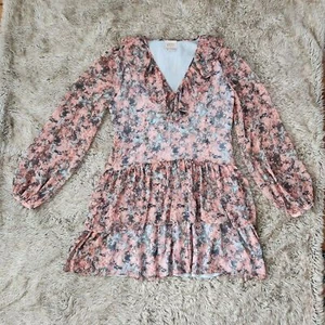 Marchesa Rose Notte Lace Mini Dress Long Sleeve Tiered Floral Women's Size Large - Picture 1 of 15