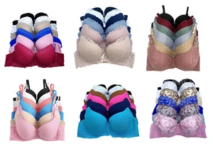 Mixed 6 pcs Women Underwired Plain Lace Full Cup Everyday Bra B/C/D/DD - Picture 1 of 47