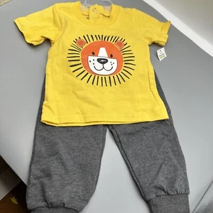 Quacker Jack Pants & Top Set "Yellow Lion" size 12M Yellow Top Grey Pants New - Picture 1 of 9