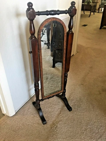 Vintage Child’s 30” Free Standing Wood Dressing Mirror- Tilts-LOCAL PICKUP Cover