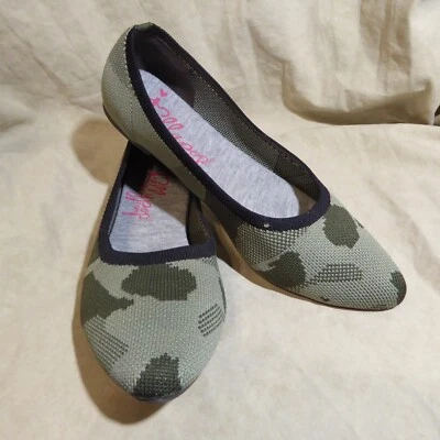 🩰 JellyPop балетки с заостренным носком размер 8 M камуфляжная зеленая тканая ткань; мягкие - Изображение 1 из 4