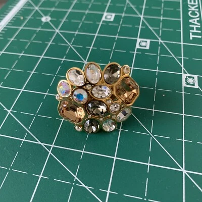 St John Topaz Crystal Rhinestone AB Champagne Grey Color Ring Size 8 Golden - Image 1 of 4