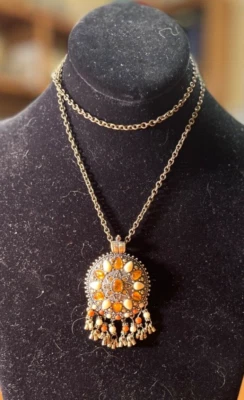 Collar colgante firmado por JOAN RIVERS cuentas cuelga cuentas cristales naranja/crema Foto 1 de 4