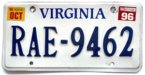 ORIGINAL VINTAGE 1996 VIRGINIA LICENSE PLATE RAE-9462 WITH TAGS - Picture 1 of 2