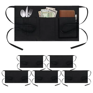 6 Pack Waitress Aprons with 3 Pockets Black Server Aprons with Long Straps - Picture 1 of 5