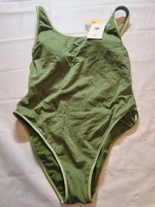 Women's Metallic High Leg Cheeky One Piece Swimsuit Fe Noel Target Dark Olive L - Picture 1 of 5