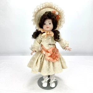 Vintage 1980 German 320 - 410 Bisque Doll Germany Brown Hair w/ Stand 15" - Picture 1 of 14