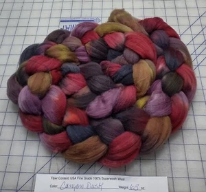 Superwash Fine Wool Top Roving Spinning Handpainted Dyed USA Canyon Dusk - Picture 1 of 1