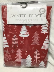 TABLECLOTH PEVA FLANNELBACK 52 X 52 TREES SNOW RED WHITE 100% PEVA P;ASTIC NIP - Picture 1 of 2