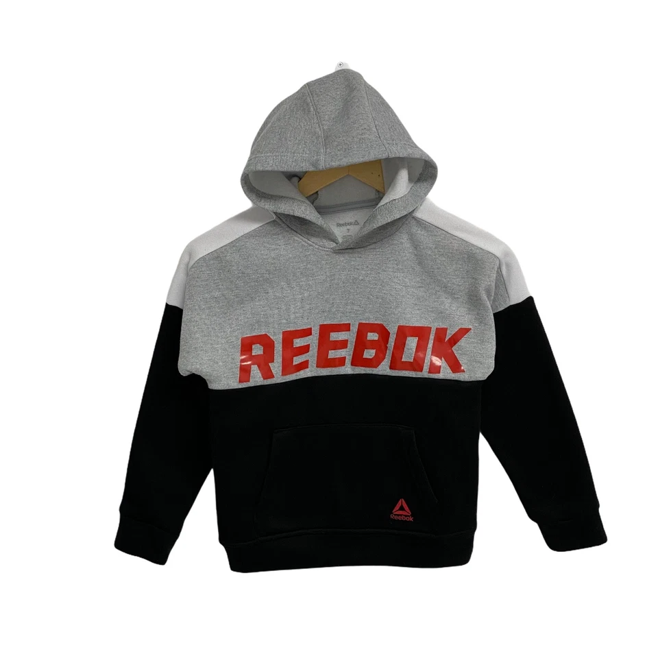 Reebok boys Black Gray Fleece Hoodie Sweatshirt size 7 - Image 1 of 4