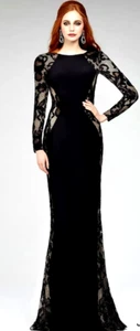 Jovani New Auth 4 US 40 IT S Maxi Black Lace Hand Beaded Wedding Cocktail Dress - Picture 1 of 14