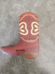 Wooden Carved Cowboy Boot Puzzle Box Handcrafted 5.25" X 4" - Picture 1 of 6