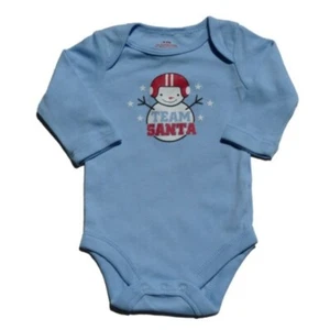 Holiday Time Bodysuit Infant Boys Team Santa Blue Snowman Creeper - Picture 1 of 1