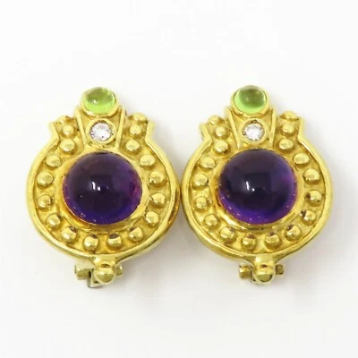 Pendientes con clip de diamantes peridoto amatista oro amarillo de 18 k Kanaris NYJEWEL Foto 1 de 4