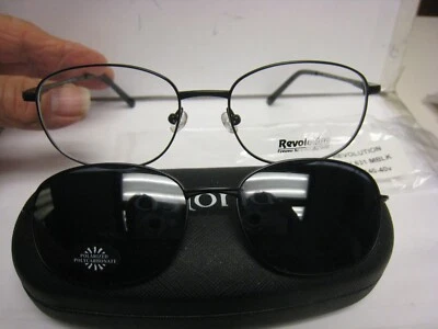 Revolution Eyeglass Frame W/ Magnet sun shade REV631 in MBLK 55-17-140 w/case  - Image 1 of 4