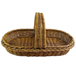 Vintage Large Wicker Gathering Basket Handle Trug Oval Divided Woven Braided 18" - Picture 1 of 15