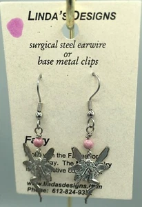 Silver Fairy with Rhodonite Bead Earrings, pierced - Picture 1 of 1