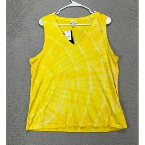 J Crew Shirt Womens XL Yellow Tie Dye Tank Top Sleeveless V-Neck 100% Cotton NEW - Picture 1 of 9