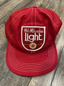 Vintage 80s Old Milwaukee Light Beer Patch Trucker Mesh Snapback Hat Racing USA - Picture 1 of 5