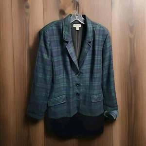 Appleseeds Womens Blue Green Wool Blend Tartan Plaid blazer Jacket Size 20 - Picture 1 of 9