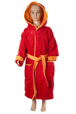 BONGUAL Kinder Bademantel Frottee Kapuze 100 % Baumwolle 116 Rot