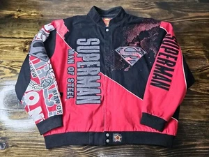 Vtg Superman Dc Comics Jeff Hamilton Nascar Racing Jacket Red Black & White 3XL - Picture 1 of 9