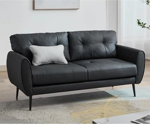 Sofa Couch 61" Small Loveseat Couches for Living Room, Black Faux Leather Cou... - Picture 1 of 9