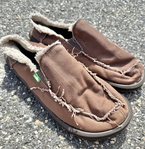 Sanuk Danny Fuzzy Lined Sidewalk Surfer Mules Slip On Shoes US Size 12 Brown - Picture 1 of 6