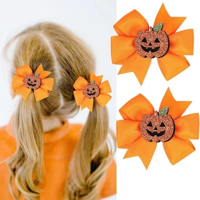 2PCS Pumpkin Hair Bows Clips for Kids Boys Girls Halloween Orange Hair Access... - Image 1 of 4
