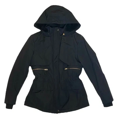 Chaqueta Parka Zara Mujer Negra Manga Larga Imitación Piel Cremallera Completa Con Capucha Talla M Foto 1 de 4