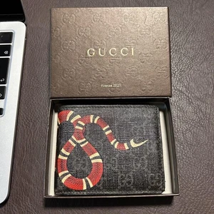 GUCCI King Snake Bifold Wallet with GG Pattern, Brown Box, Vintage japan - Picture 1 of 19