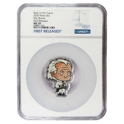 Niue Back to the Future Chibi Doc Brown 2020 $2 1 oz plata NGC MS70 FR Foto 1 de 2