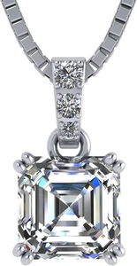 NANA Jewels Asscher Cut CZ Simulated Diamond Solitaire Necklace Sterling... - Picture 1 of 49