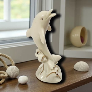 Lenox Delfin Figur 4 Zoll cremefarbenes Porzellan 24K Goldrand Küste maritimes Dekor - Bild 1 von 7